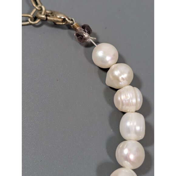 White Baroque Pearl Purple Faceted Bead Bracelet Boho Coastal Adjustable to 8 in - Picture 3 of 10